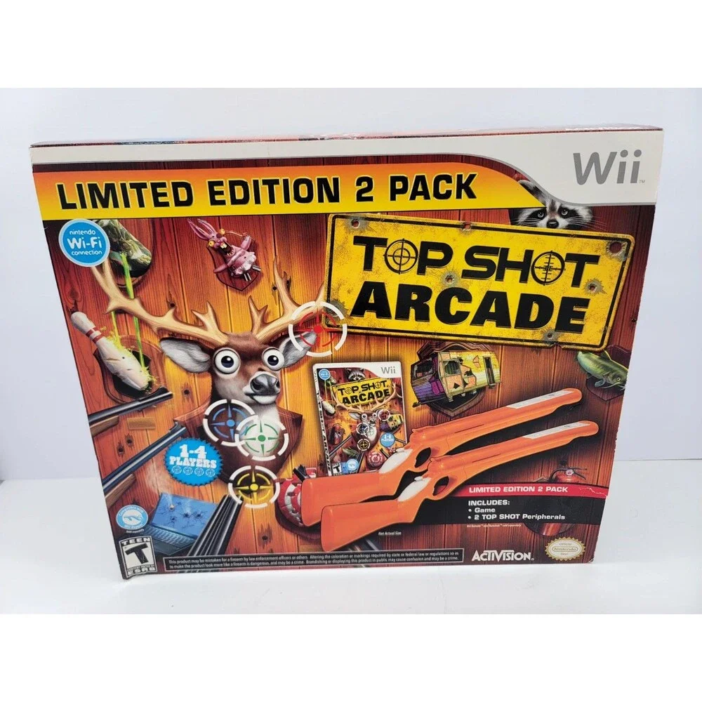 Vintage Top Shot Arcade with 2 Gun Peripherals  Nintendo Wii Cabelas w/Manual